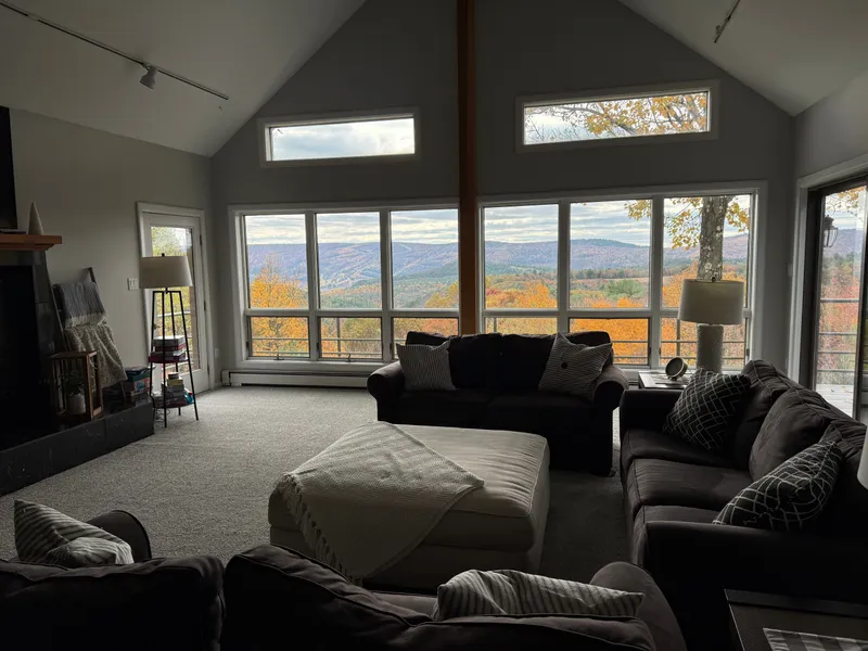 Cozy living room with mountain views